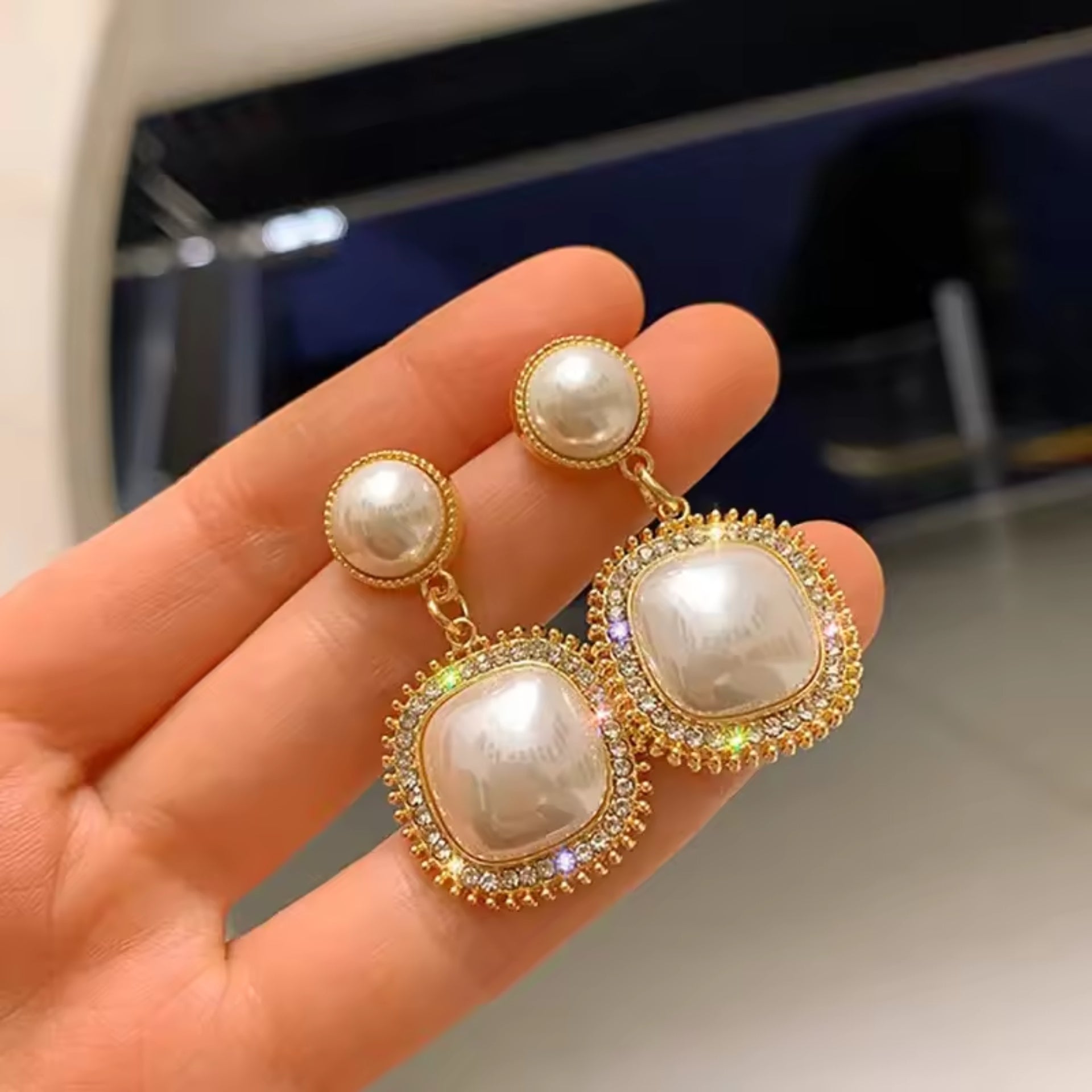 Square Pearl Drop Earrings