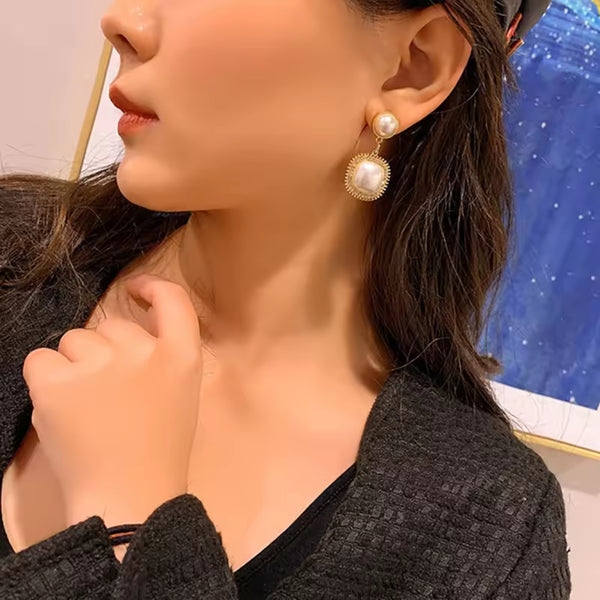 Square Pearl Drop Earrings