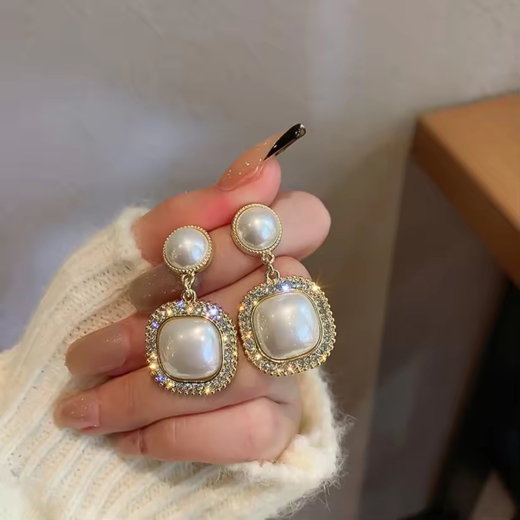 Square Pearl Drop Earrings