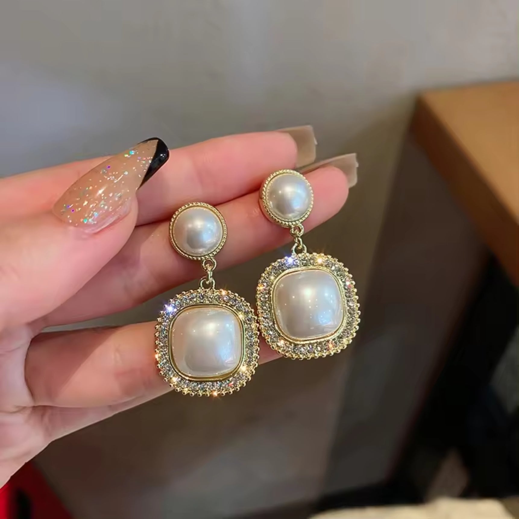 Square Pearl Drop Earrings