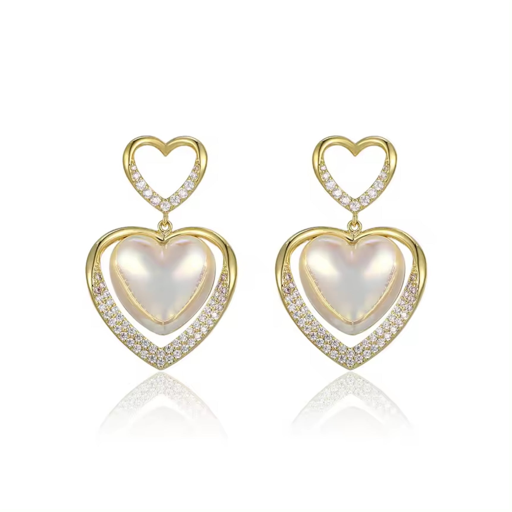 Pure White Pearl Heart Earrings