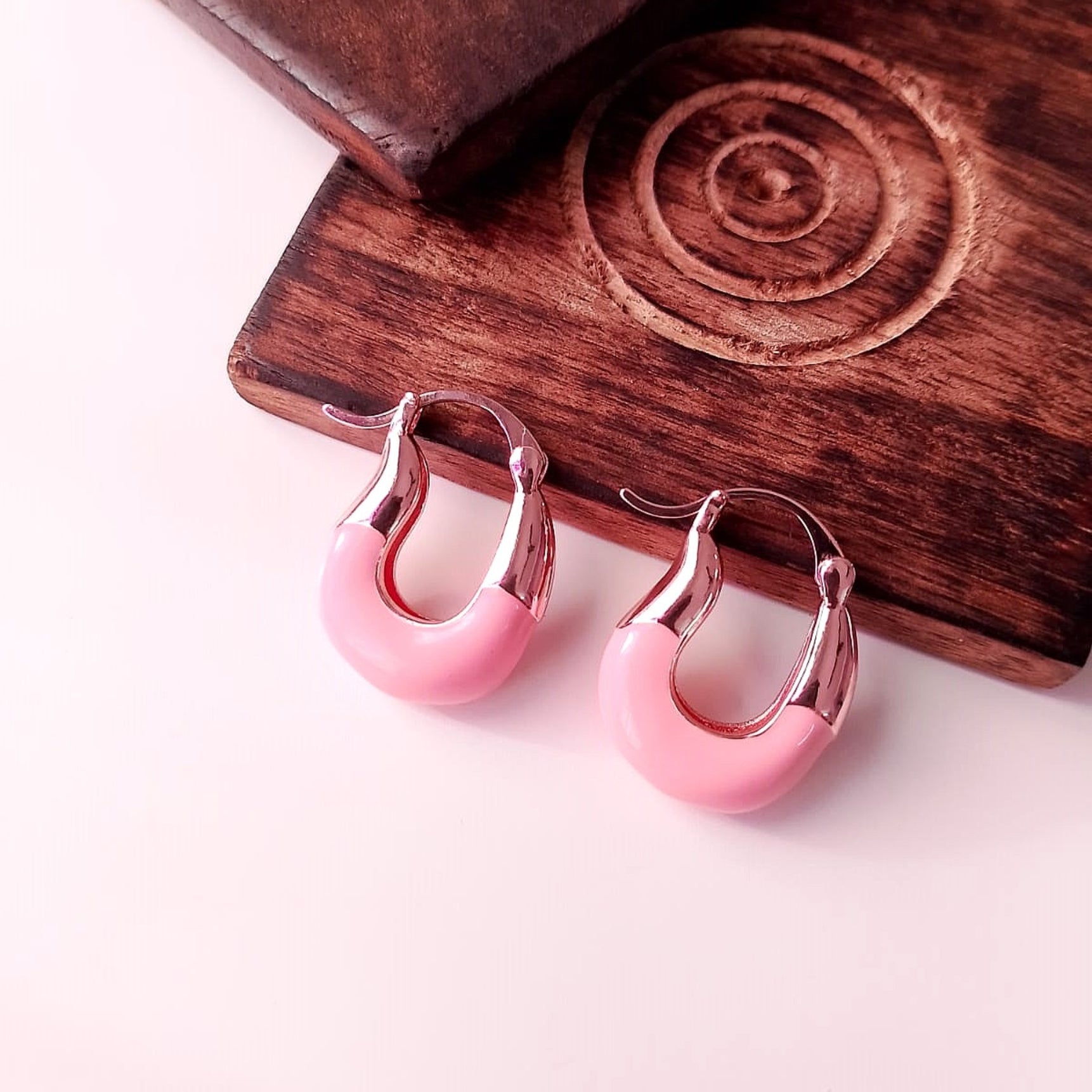 Pink Chic Beaded Hoop Earrings – Bold, Minimal & Lightweight