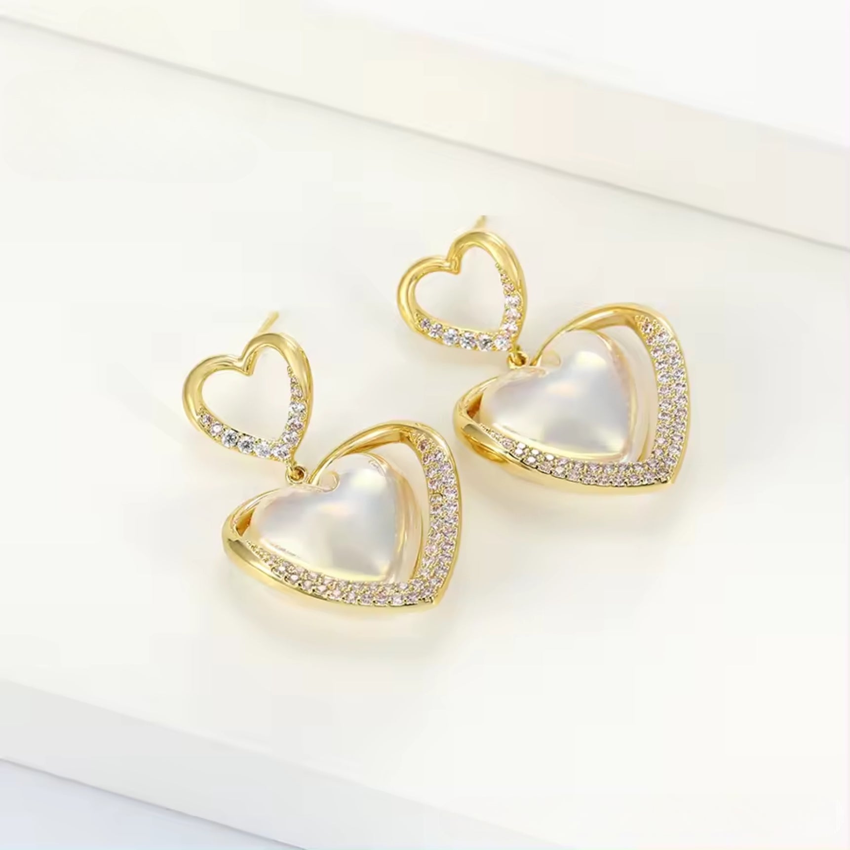 Pure White Pearl Heart Earrings