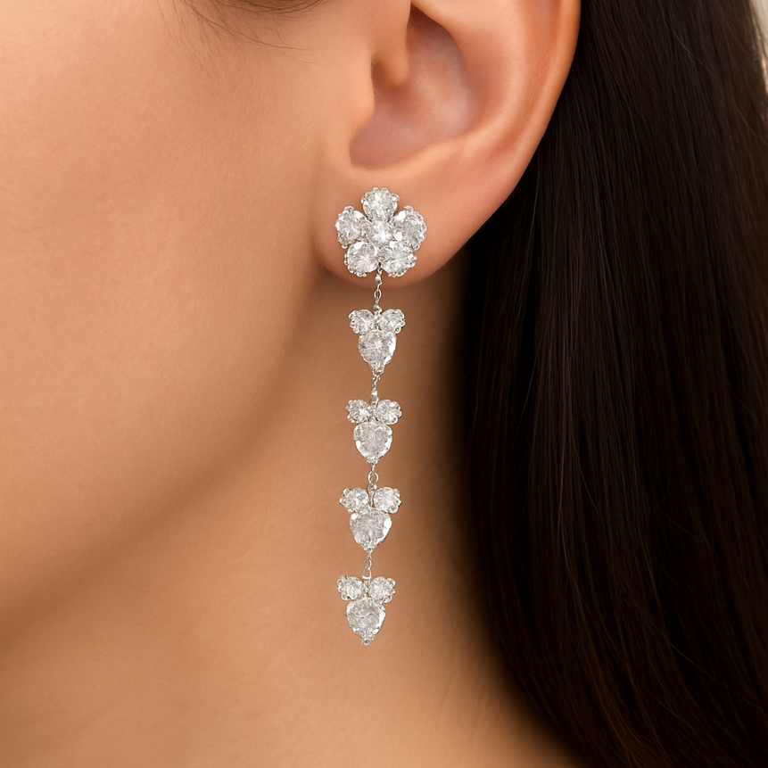 Dreamy White crystal Floral Bloom Danglers – Elegant Floral Dangler