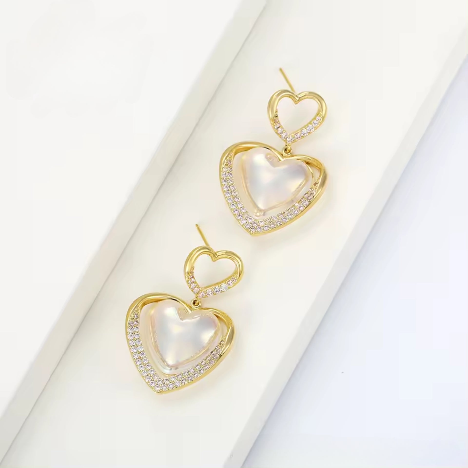 Pure White Pearl Heart Earrings