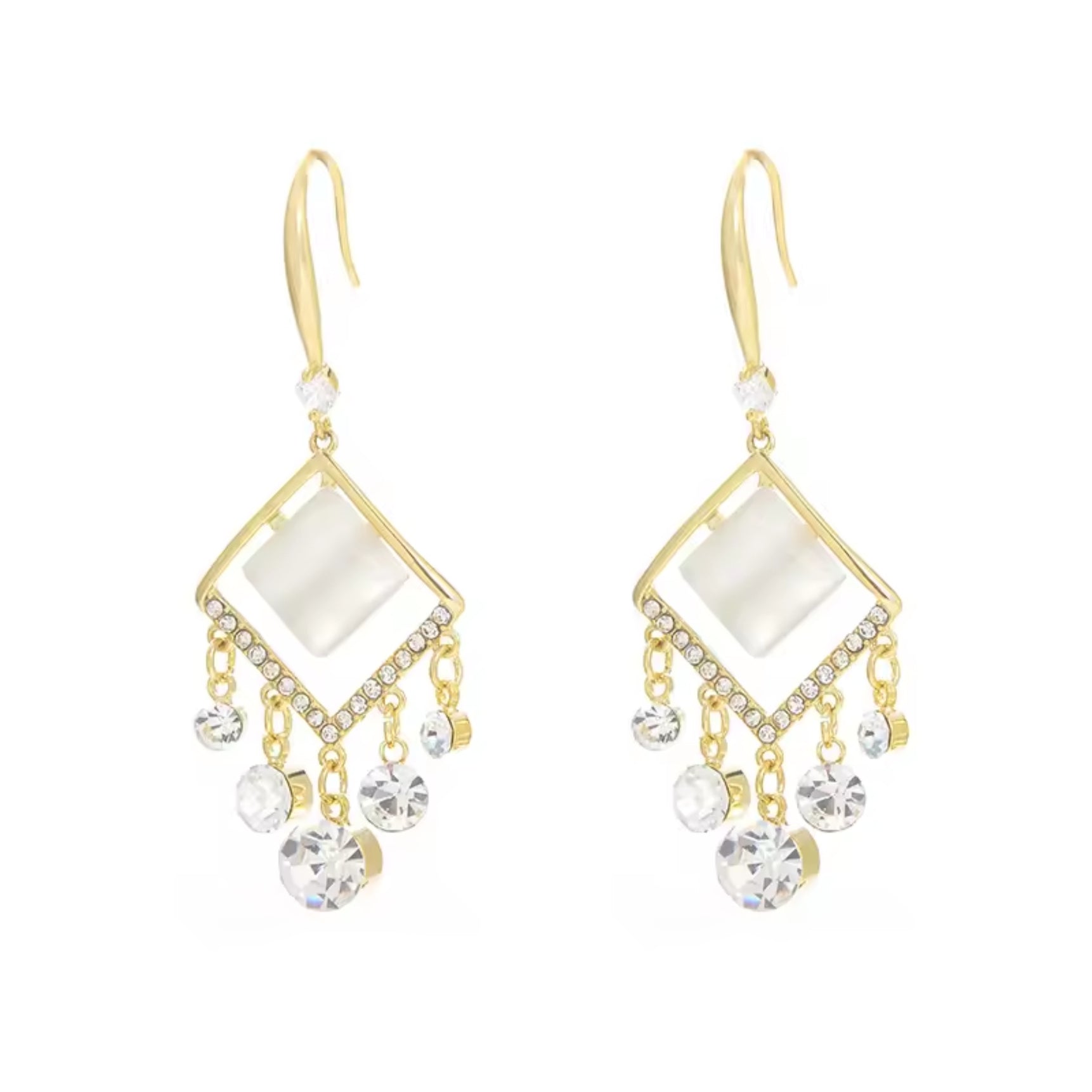 Glittering Diamond Pearl Hoop Earrings