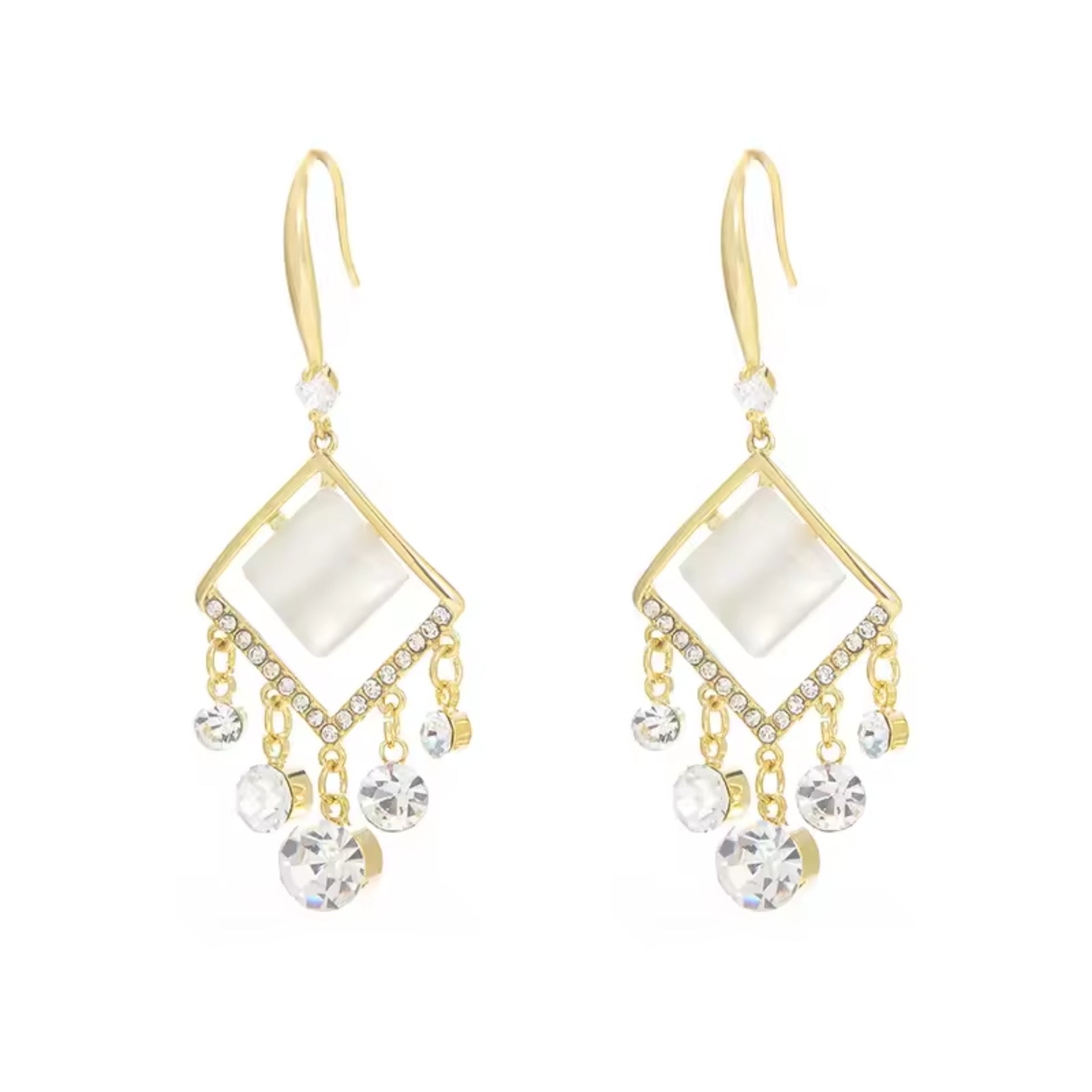 Glittering Diamond Pearl Hoop Earrings