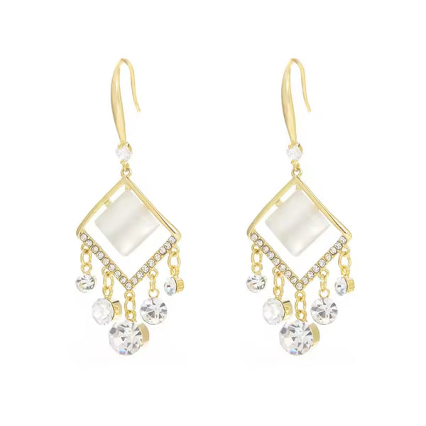 Glittering Diamond Pearl Hoop Earrings