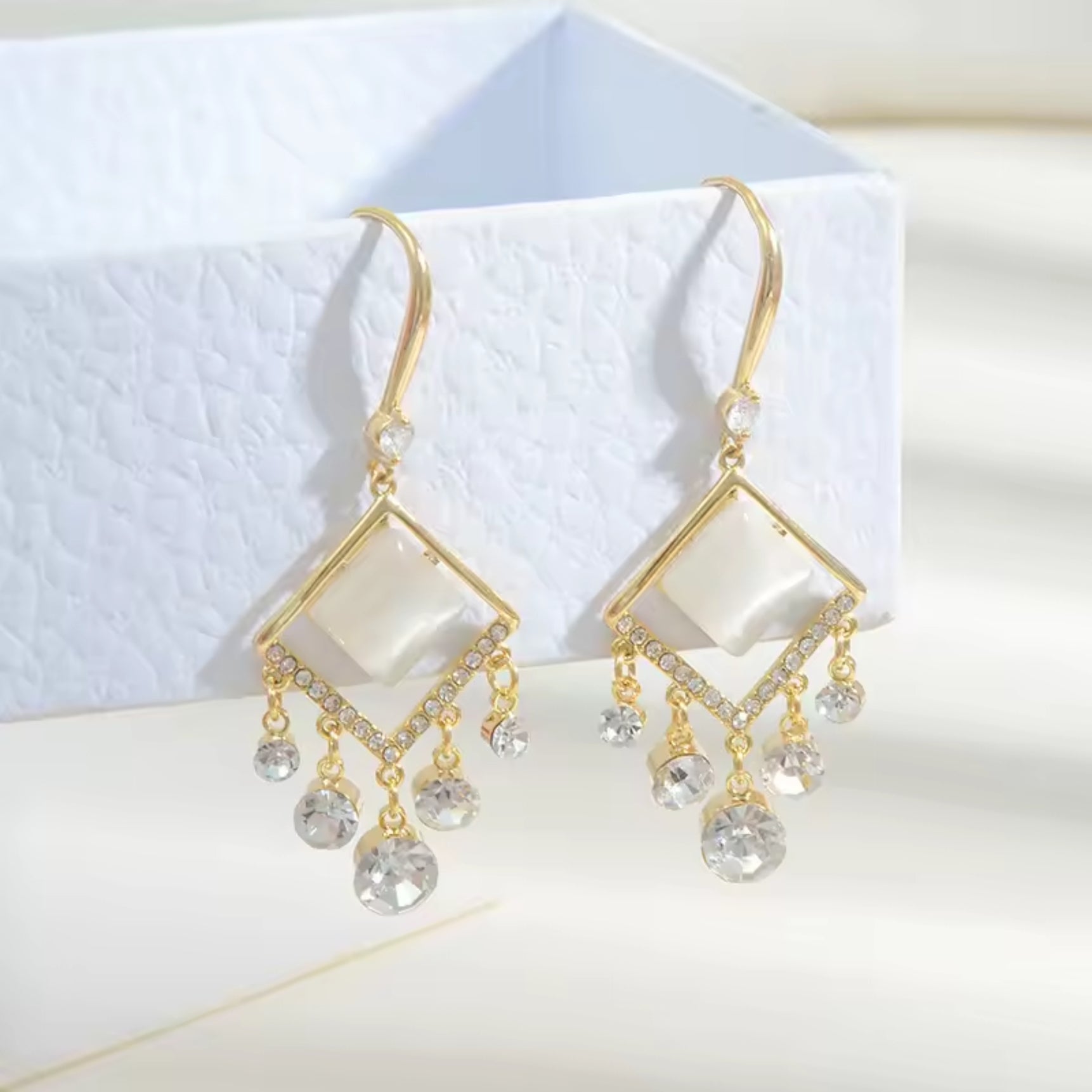 Glittering Diamond Pearl Hoop Earrings