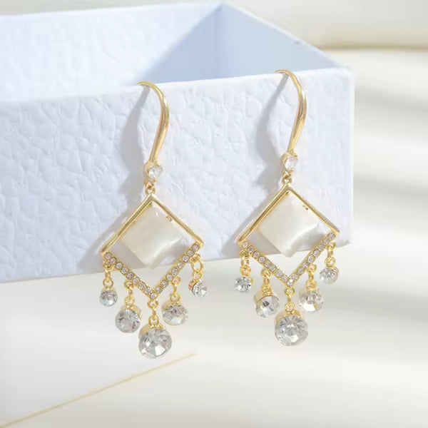 Glittering Diamond Pearl Hoop Earrings