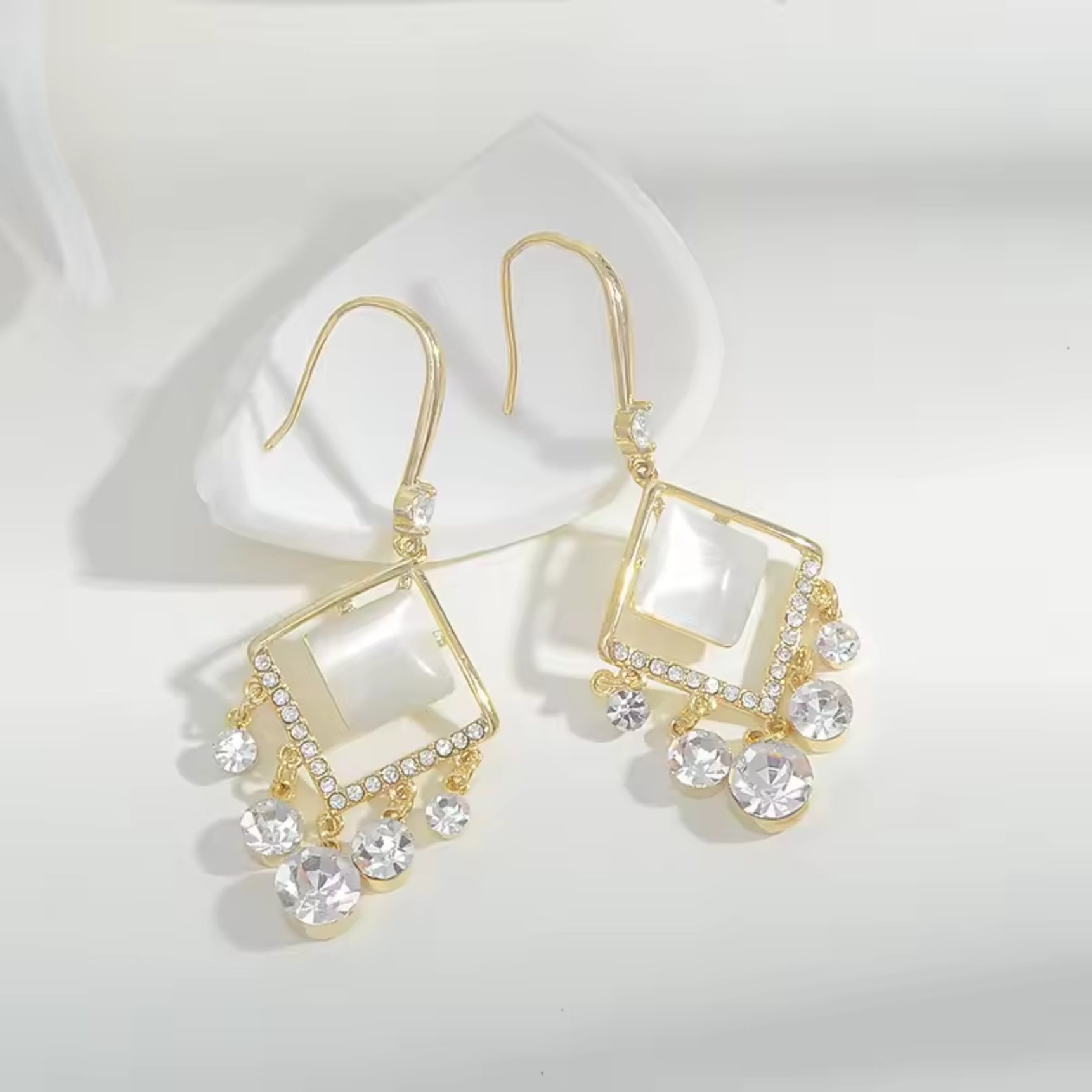 Glittering Diamond Pearl Hoop Earrings