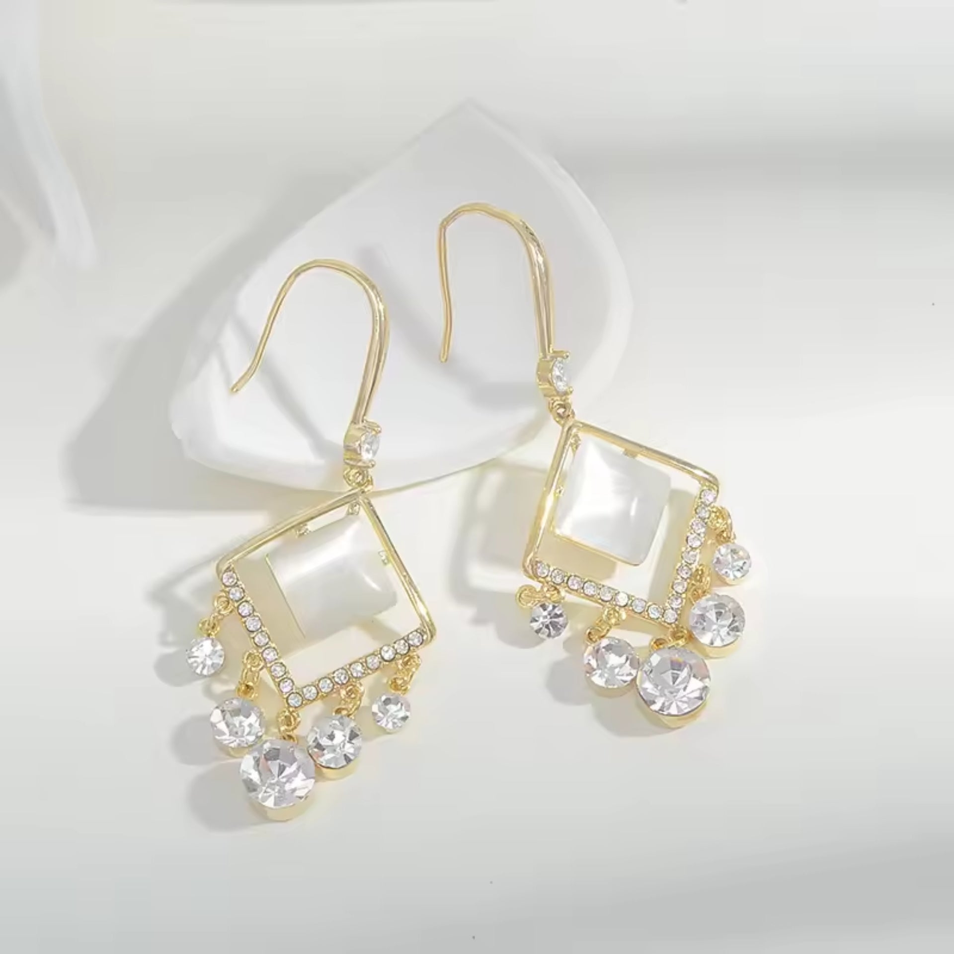 Glittering Diamond Pearl Hoop Earrings