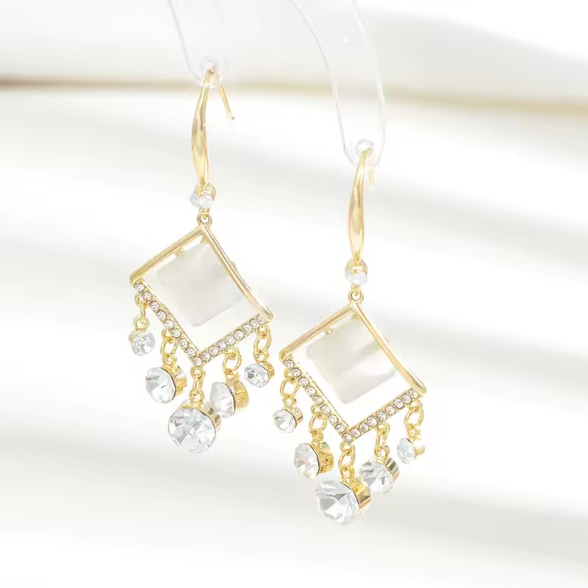 Glittering Diamond Pearl Hoop Earrings