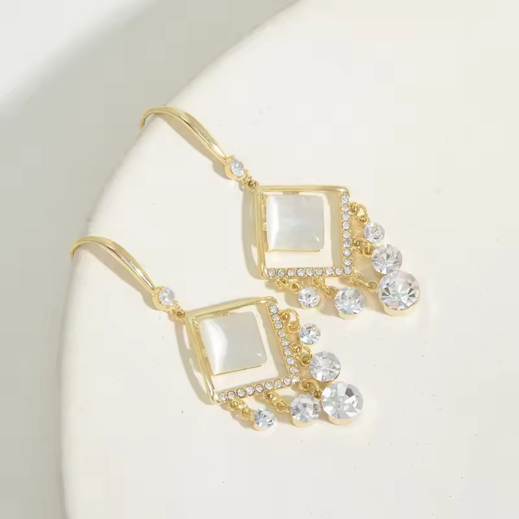 Glittering Diamond Pearl Hoop Earrings