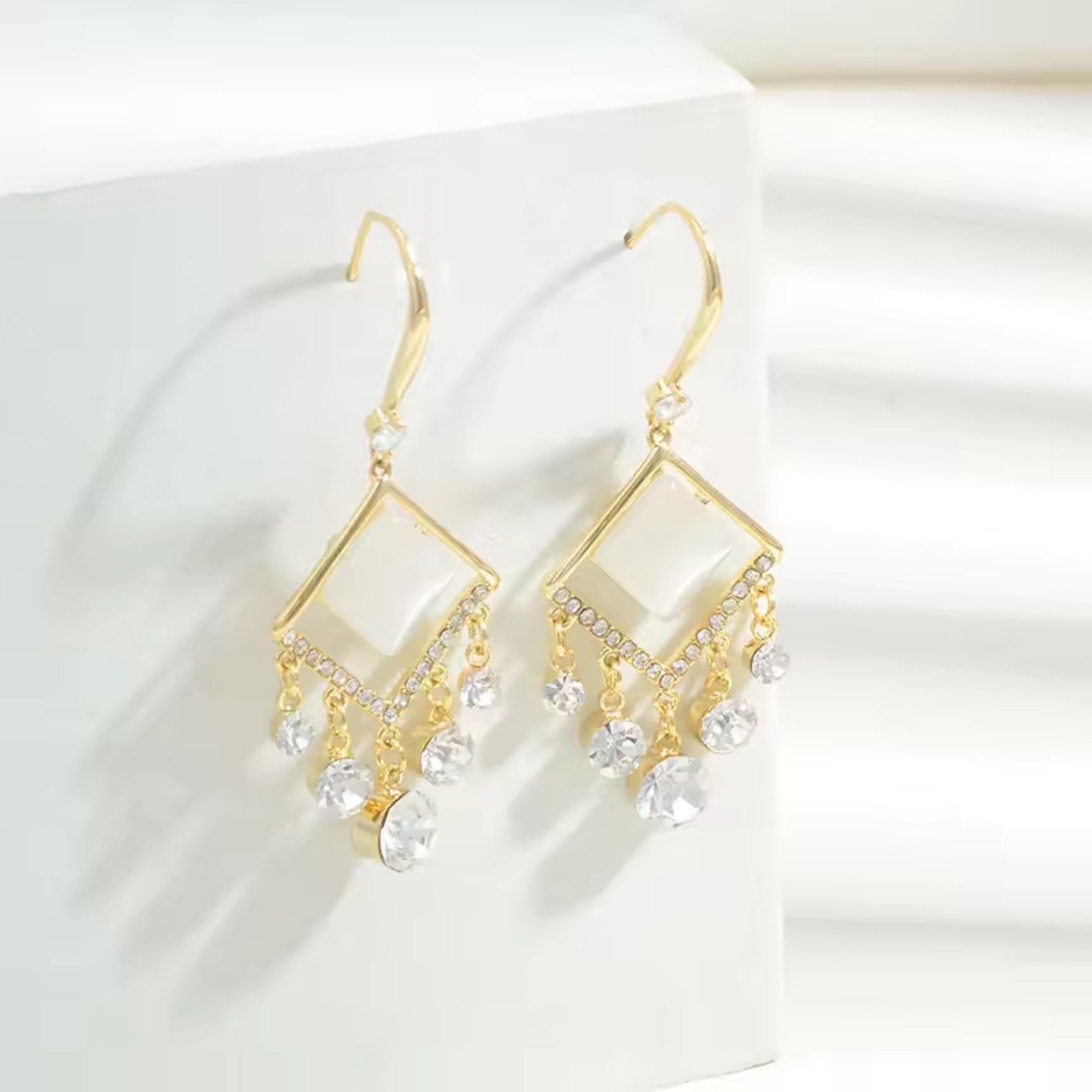 Glittering Diamond Pearl Hoop Earrings