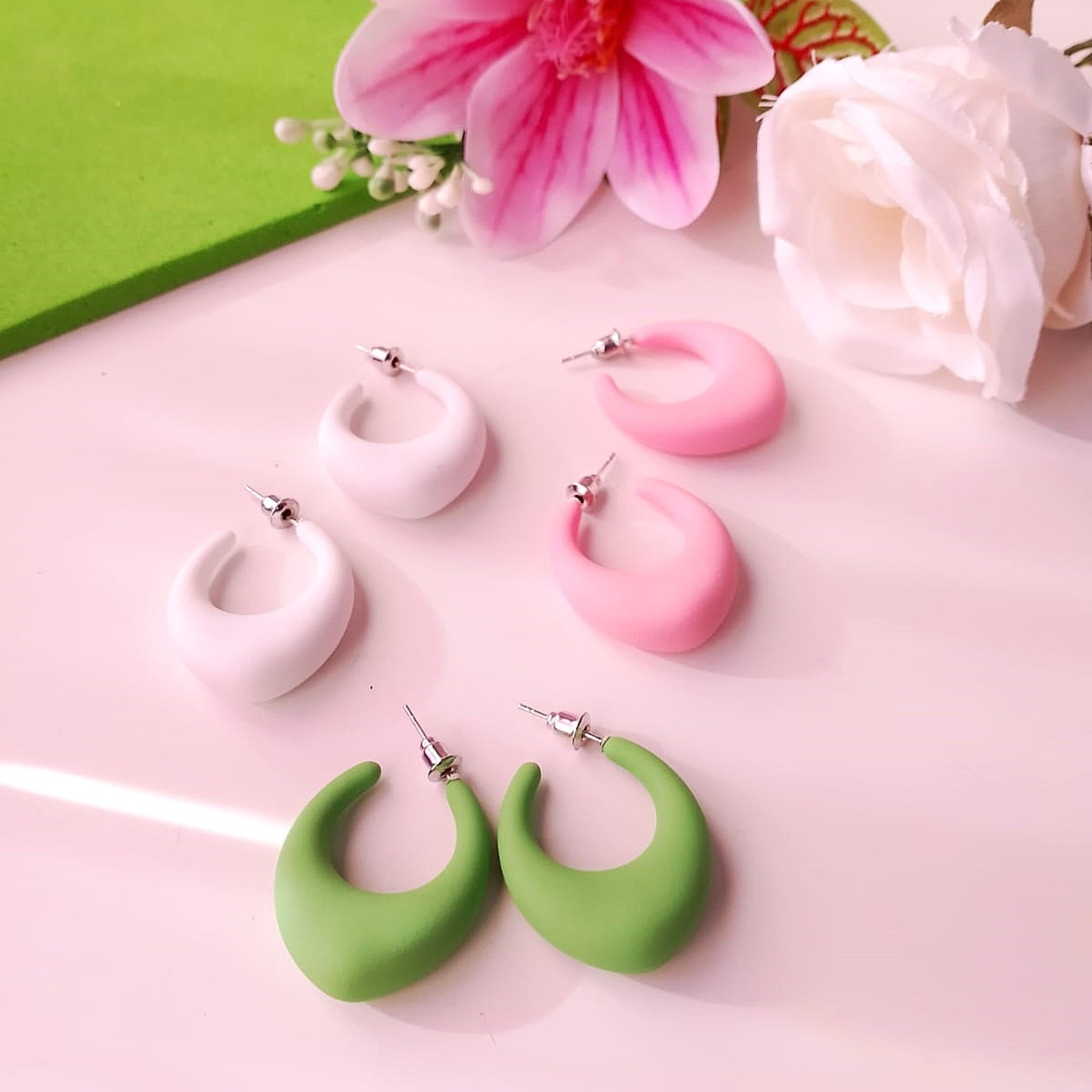 Pastel Dreams Multicolour Hoop Earrings Set – 3 Pair Chunky Matte Hoops for Women & Girls