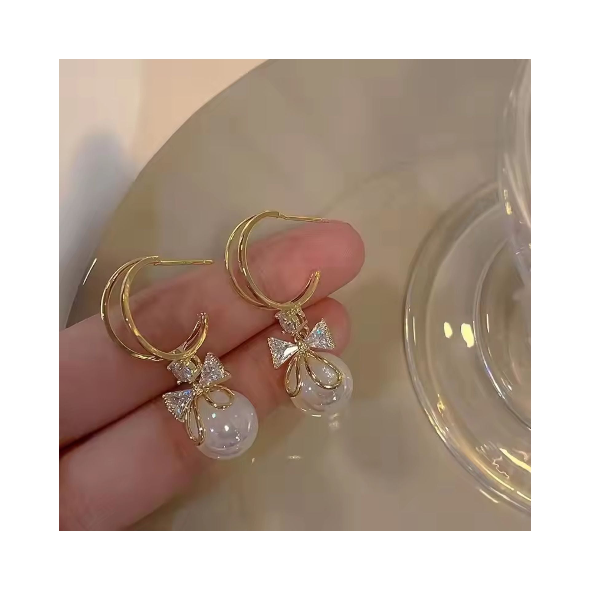 Charming Bow Pearl Hoop Earrings
