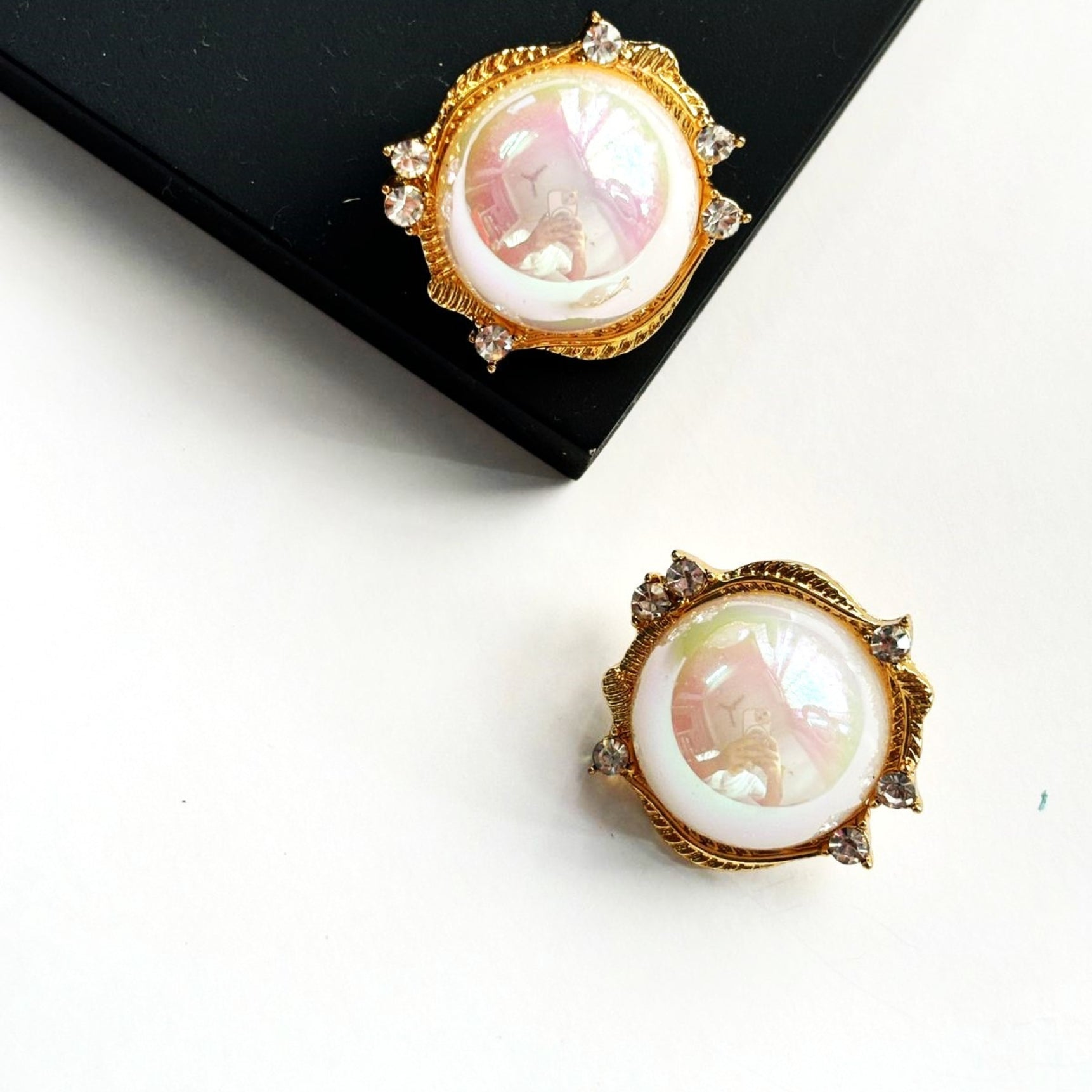 Bold Big Pearl Gold Stud Earrings