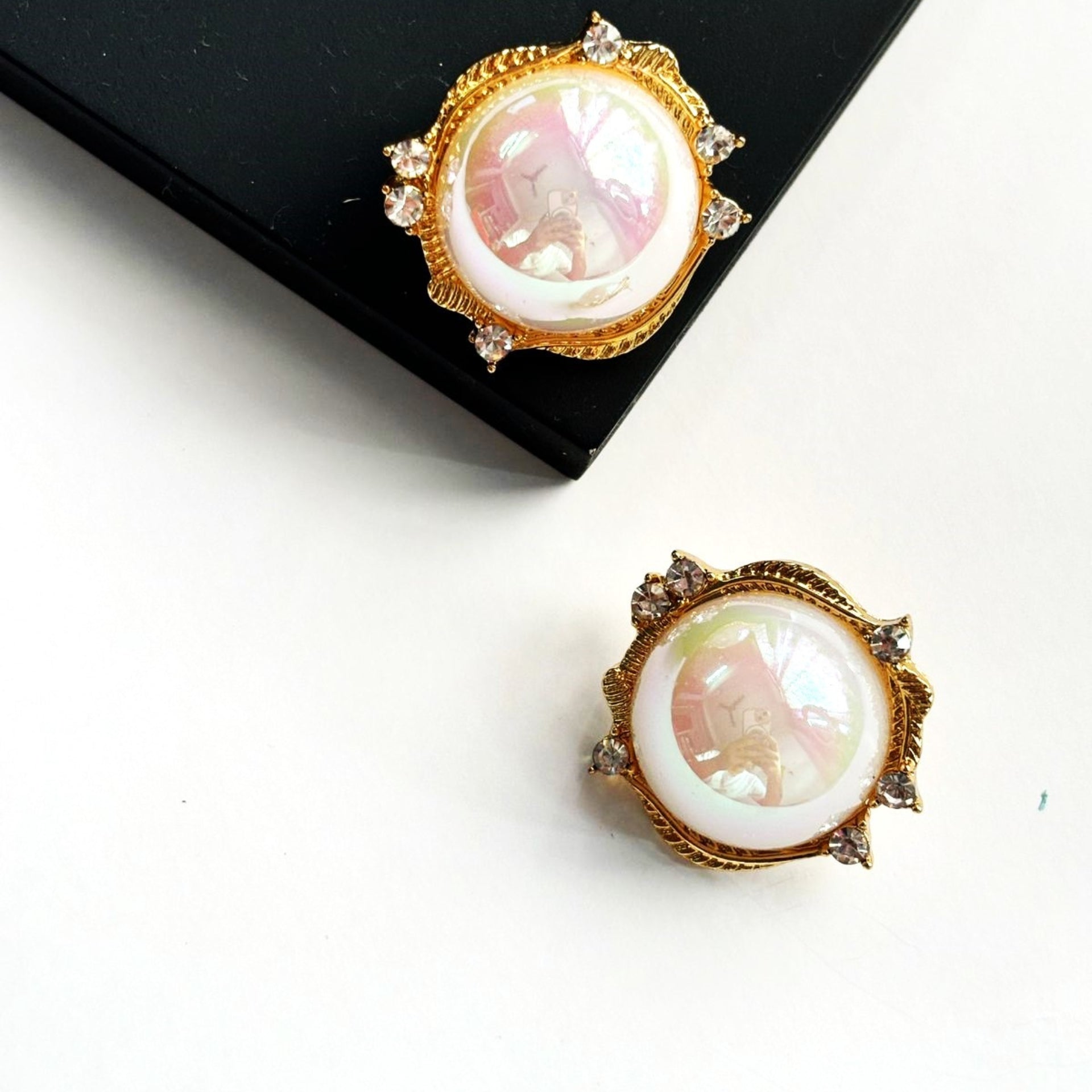 Bold Big Pearl Gold Stud Earrings