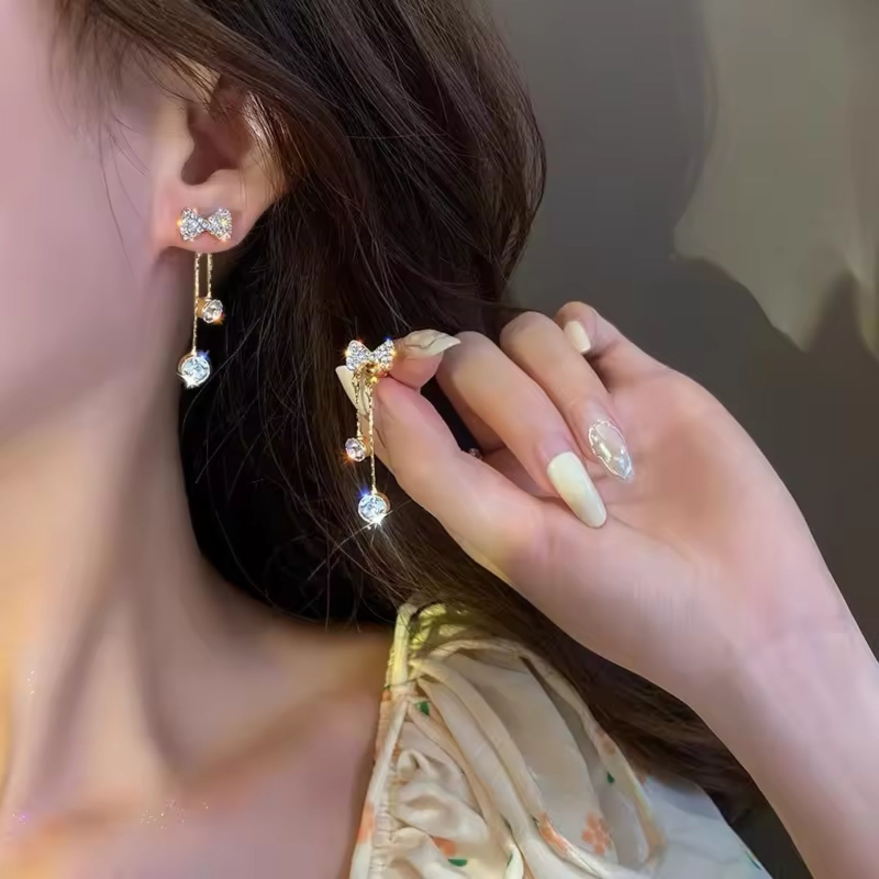 Dazzling Diamond Bow Drop Earrings