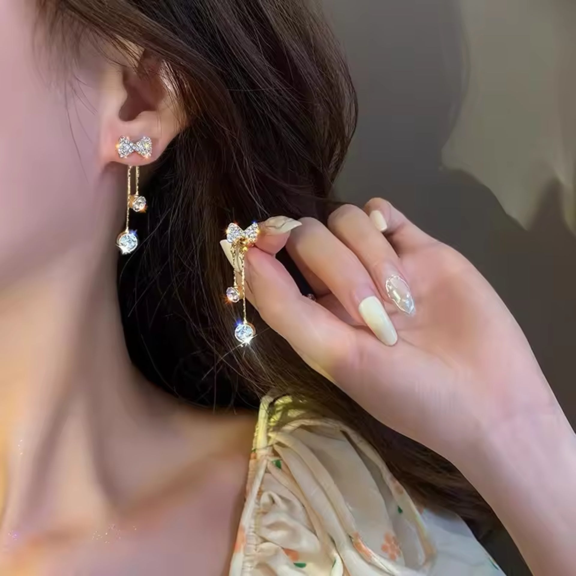 Dazzling Diamond Bow Drop Earrings