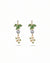 Green Enamel Bird Drop Earrings with Pearl & Floral Charm