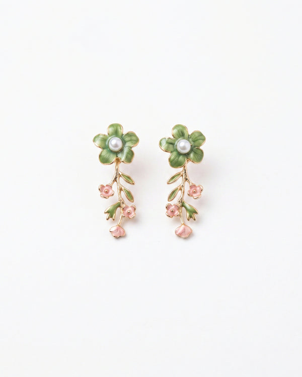 Green FloralEnamel Dangler Earrings