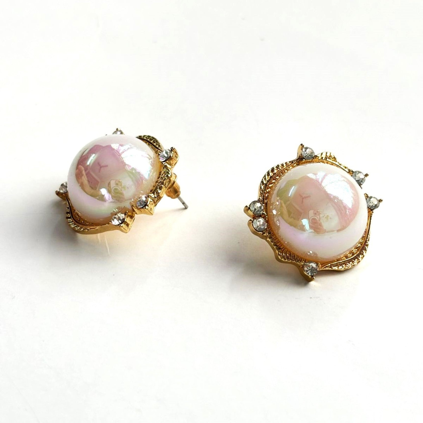 Bold Big Pearl Gold Stud Earrings