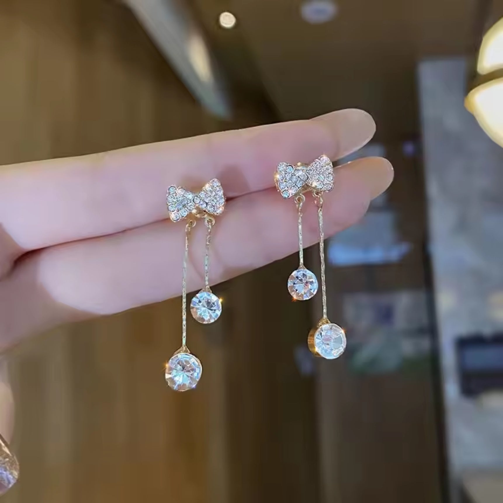 Dazzling Diamond Bow Drop Earrings