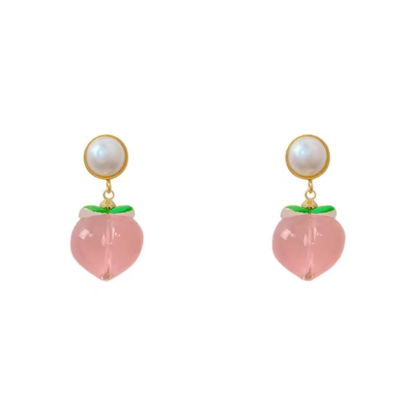Pink Peach Enamel Charm Earrings