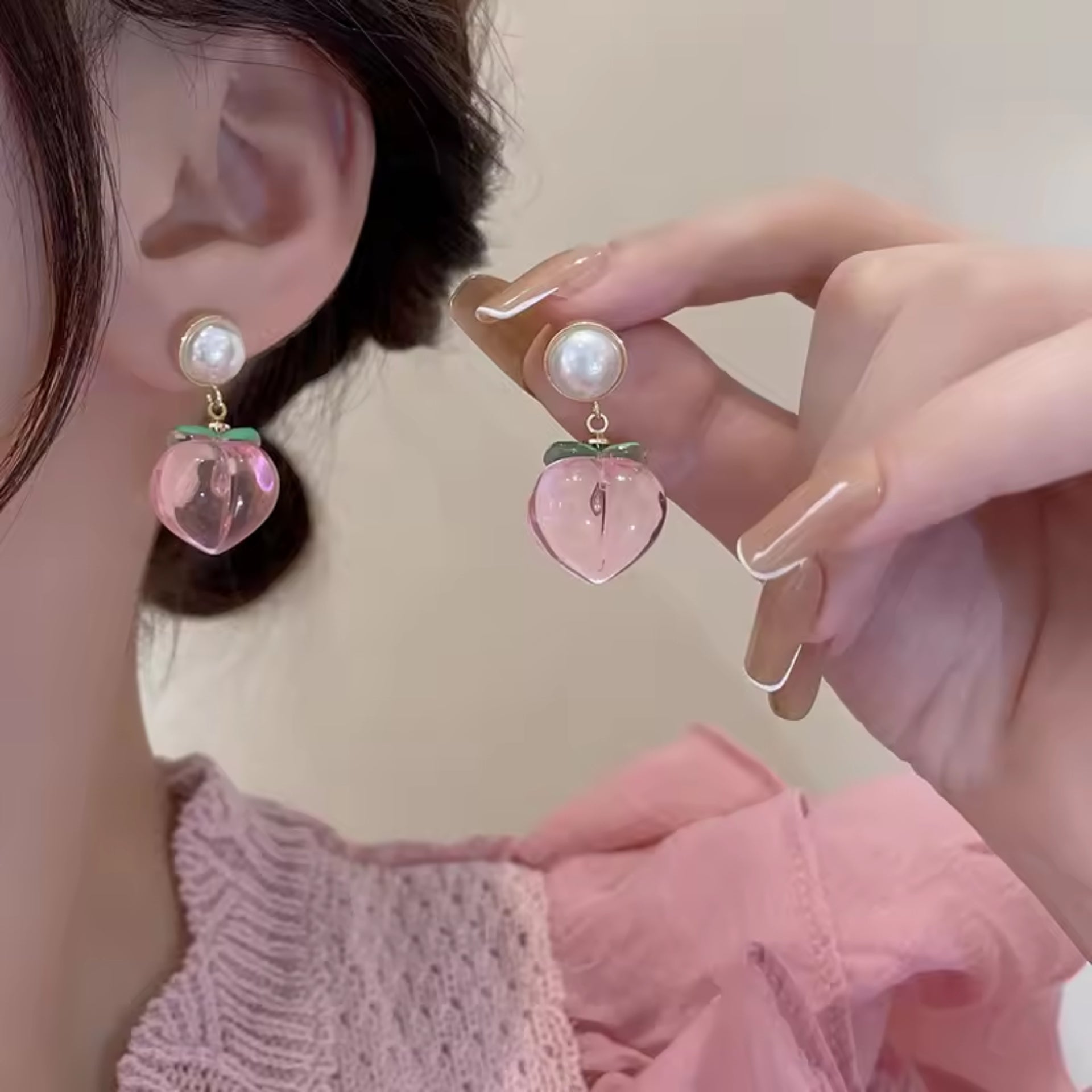 Pink Peach Enamel Charm Earrings