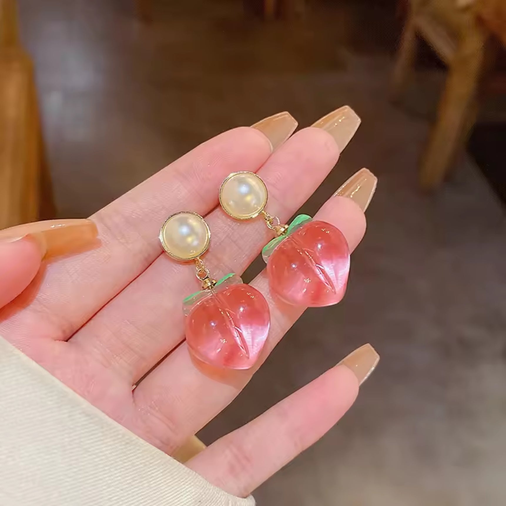Pink Peach Enamel Charm Earrings