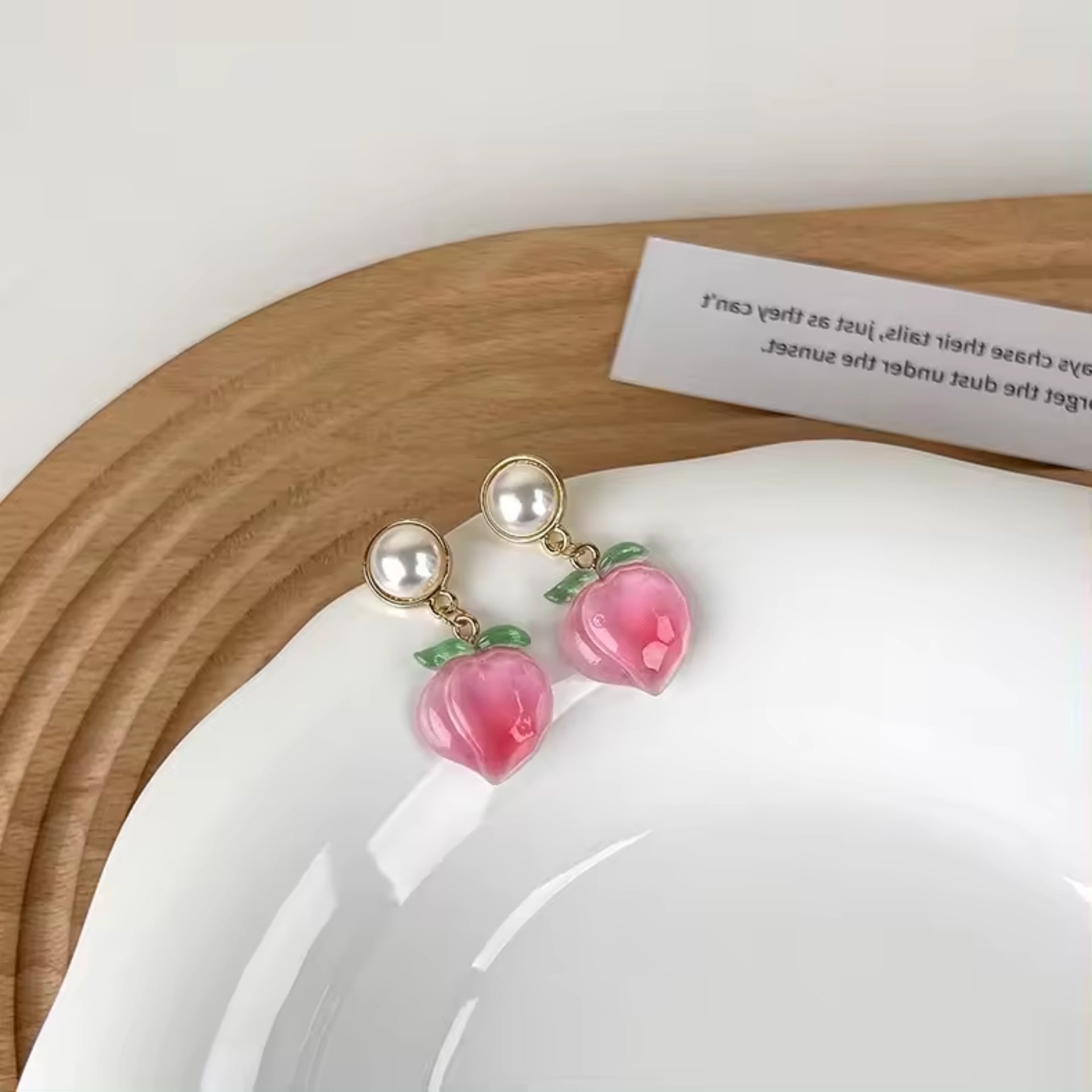 Pink Peach Enamel Charm Earrings