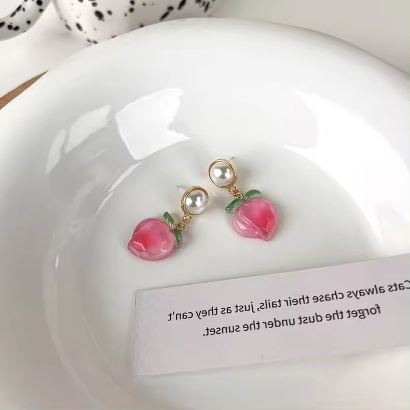 Pink Peach Enamel Charm Earrings