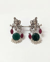 Radha Krishna Oxidised Earrings for women in Green with maroon Drops