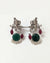 Radha Krishna Oxidised Earrings for women in Green with maroon Drops