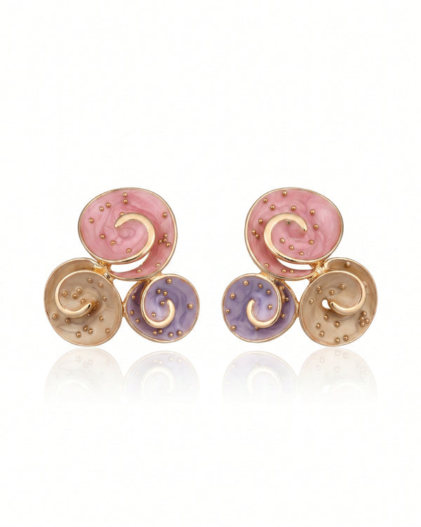 Pastel Swirl Stud Earrings for Women – Pink, Purple & Gold Enamel Earrings