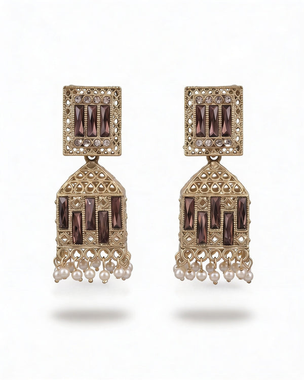 Traditional White Silver Oxidised Jhumka Earrings