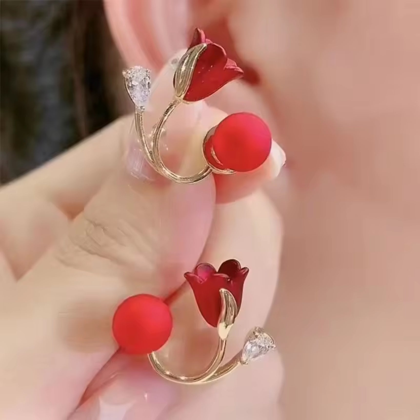 Luxurious Velvet Red Rose stud Earrings