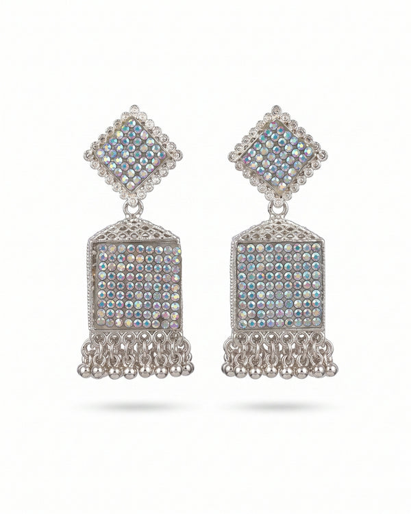Oxidised Silver Sparkling Ethnic Dangler Earrings