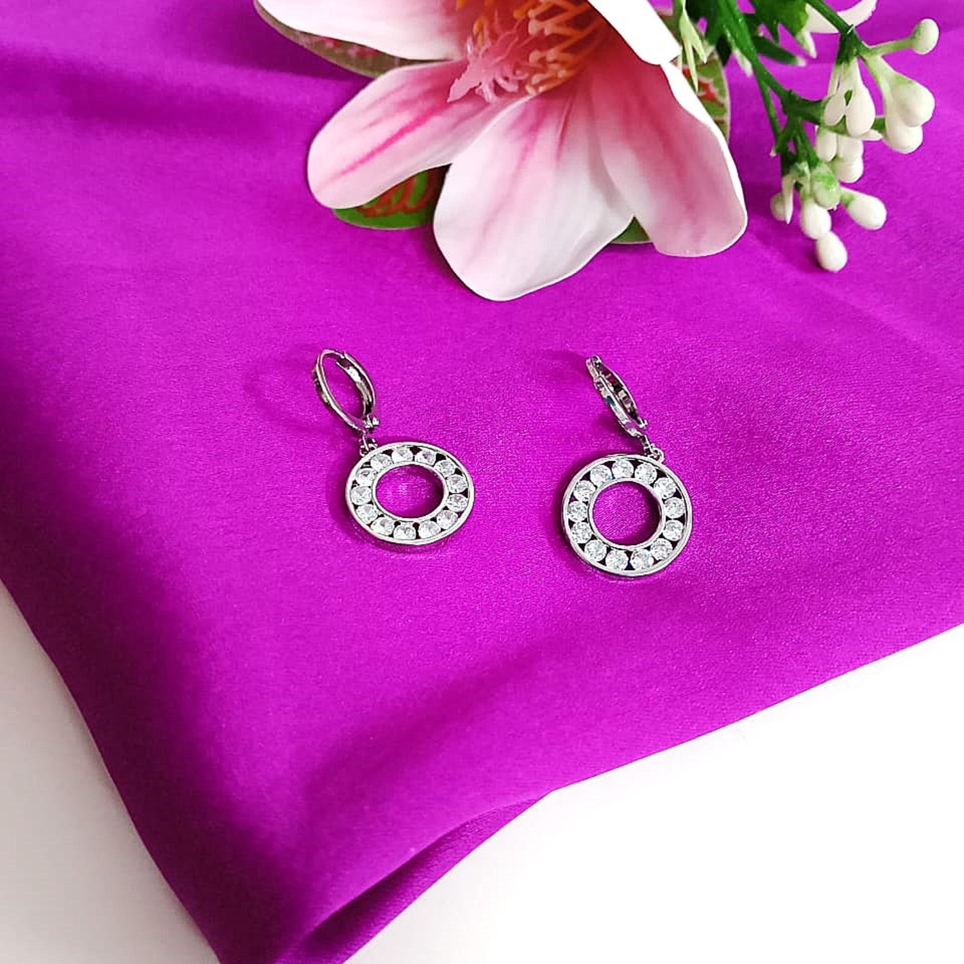 Diamond Radiance Circle Hoop Earrings – Elegant Silver Crystal Hoops for Women