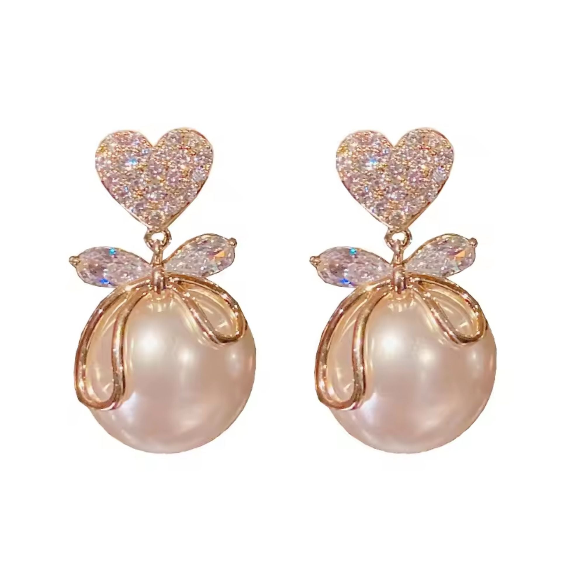 Heart Bow Pearl Earrings
