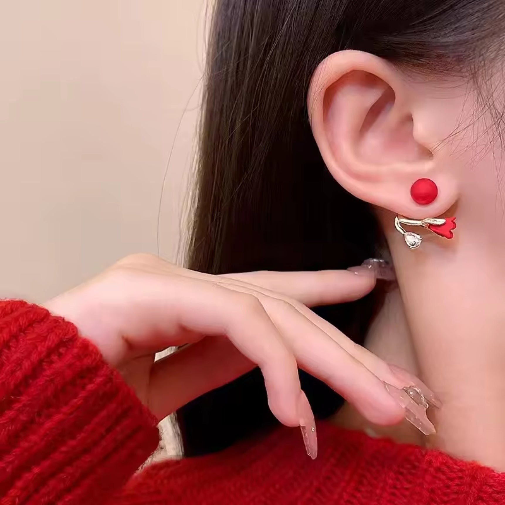 Luxurious Velvet Red Rose stud Earrings