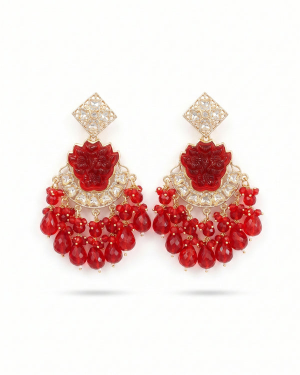 Red Floral Dangler Earrings – Bold Beaded Ethnic Statement
