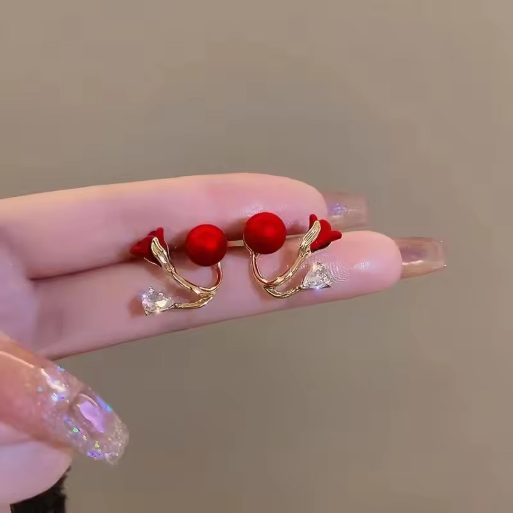 Luxurious Velvet Red Rose stud Earrings