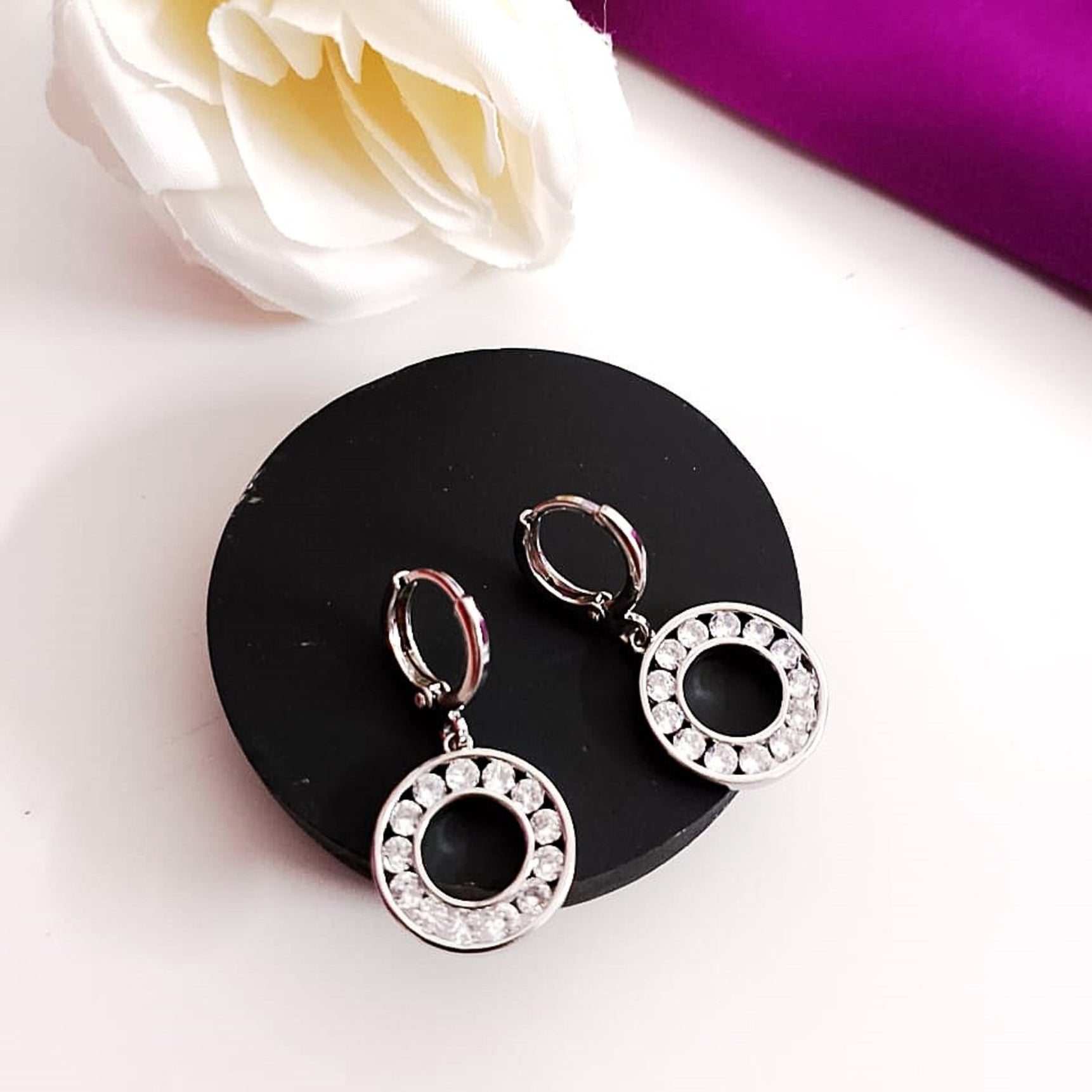 Diamond Radiance Circle Hoop Earrings – Elegant Silver Crystal Hoops for Women