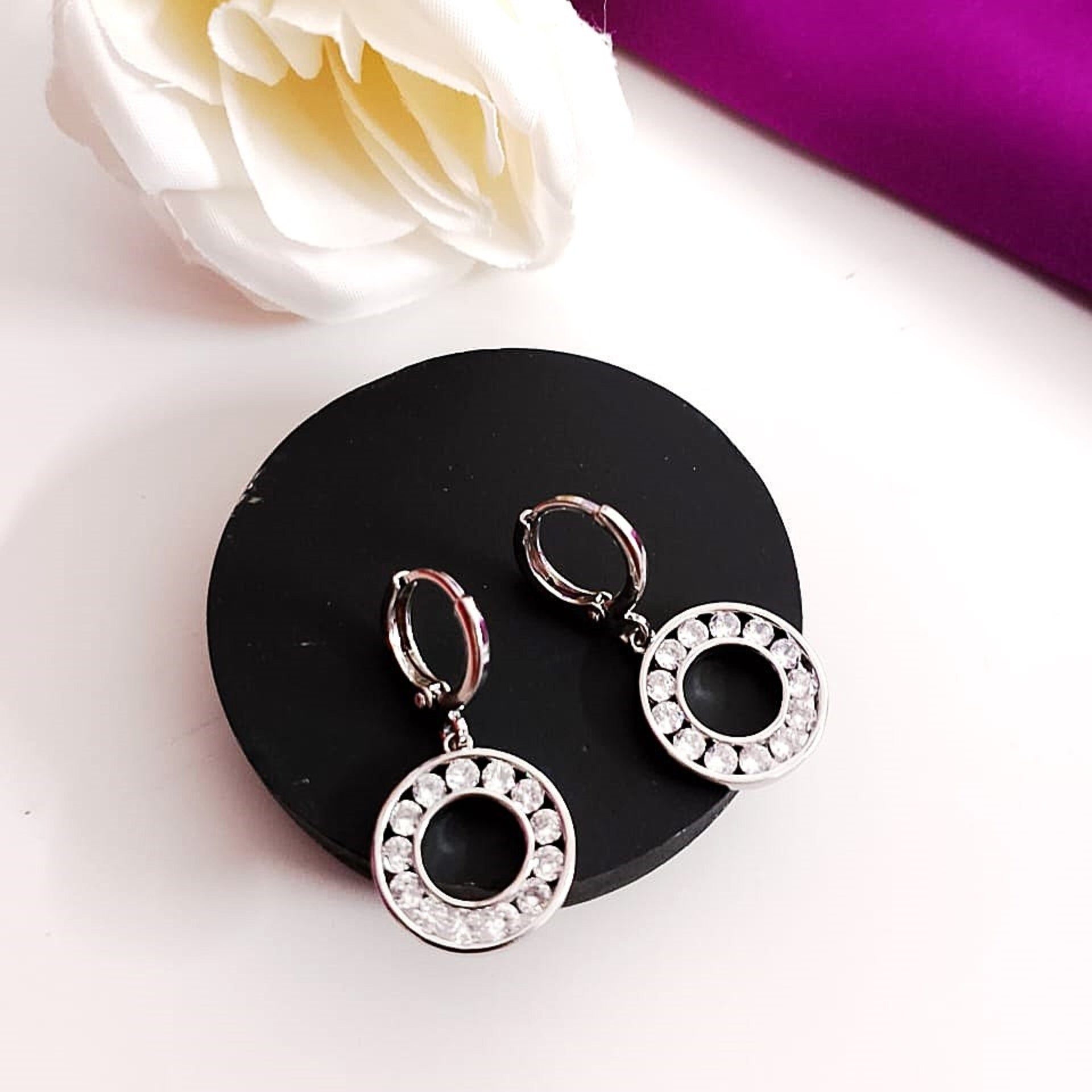 Diamond Radiance Circle Hoop Earrings – Elegant Silver Crystal Hoops for Women