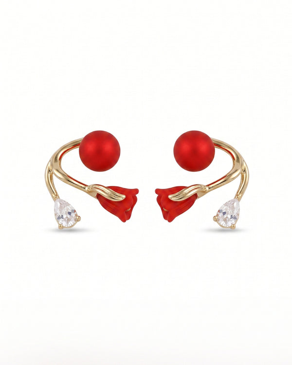 Luxurious Velvet Red Rose stud Earrings