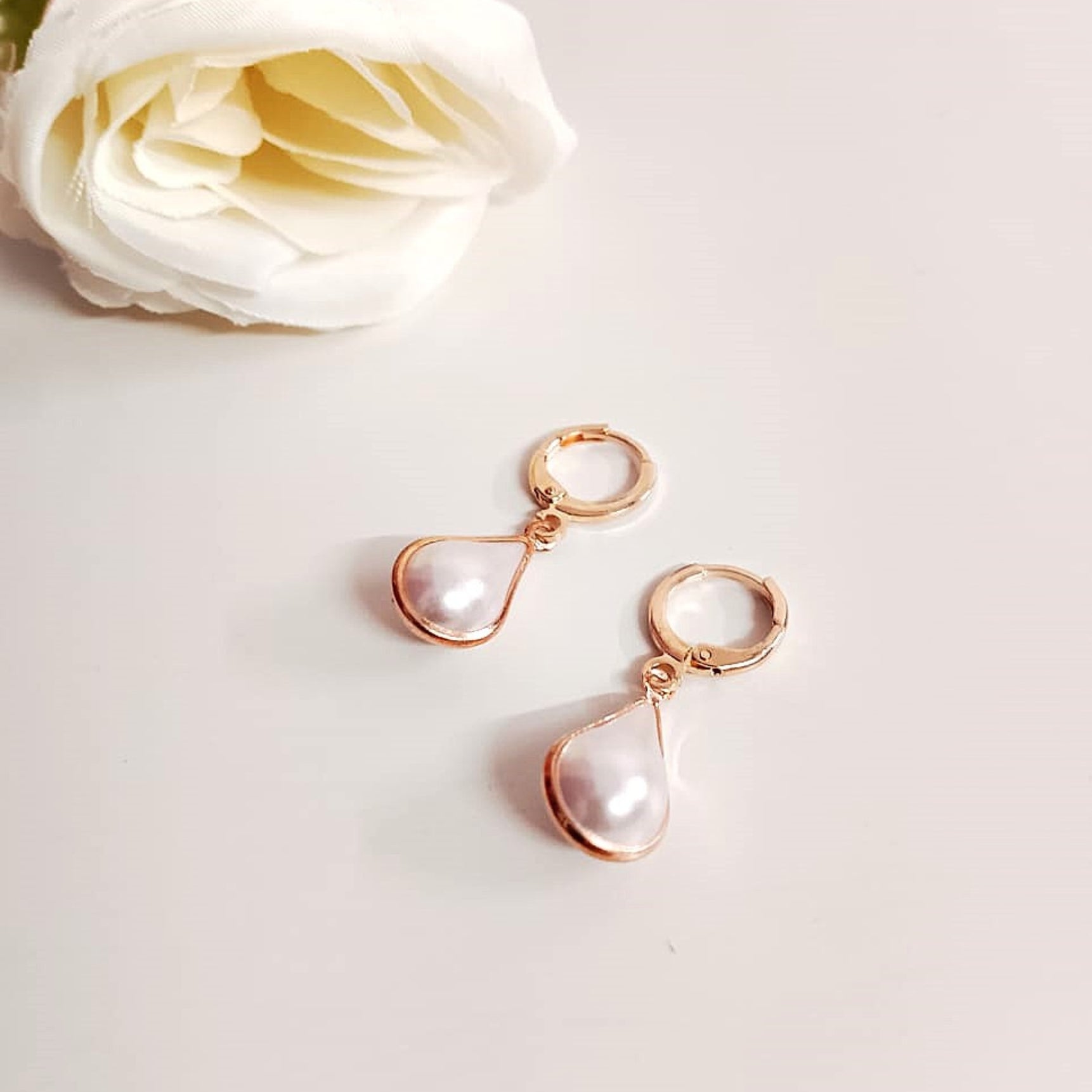 Zirconia Blossom & Pearl Hoop Earrings Combo – Rose Gold 3-in-1 Set for Women