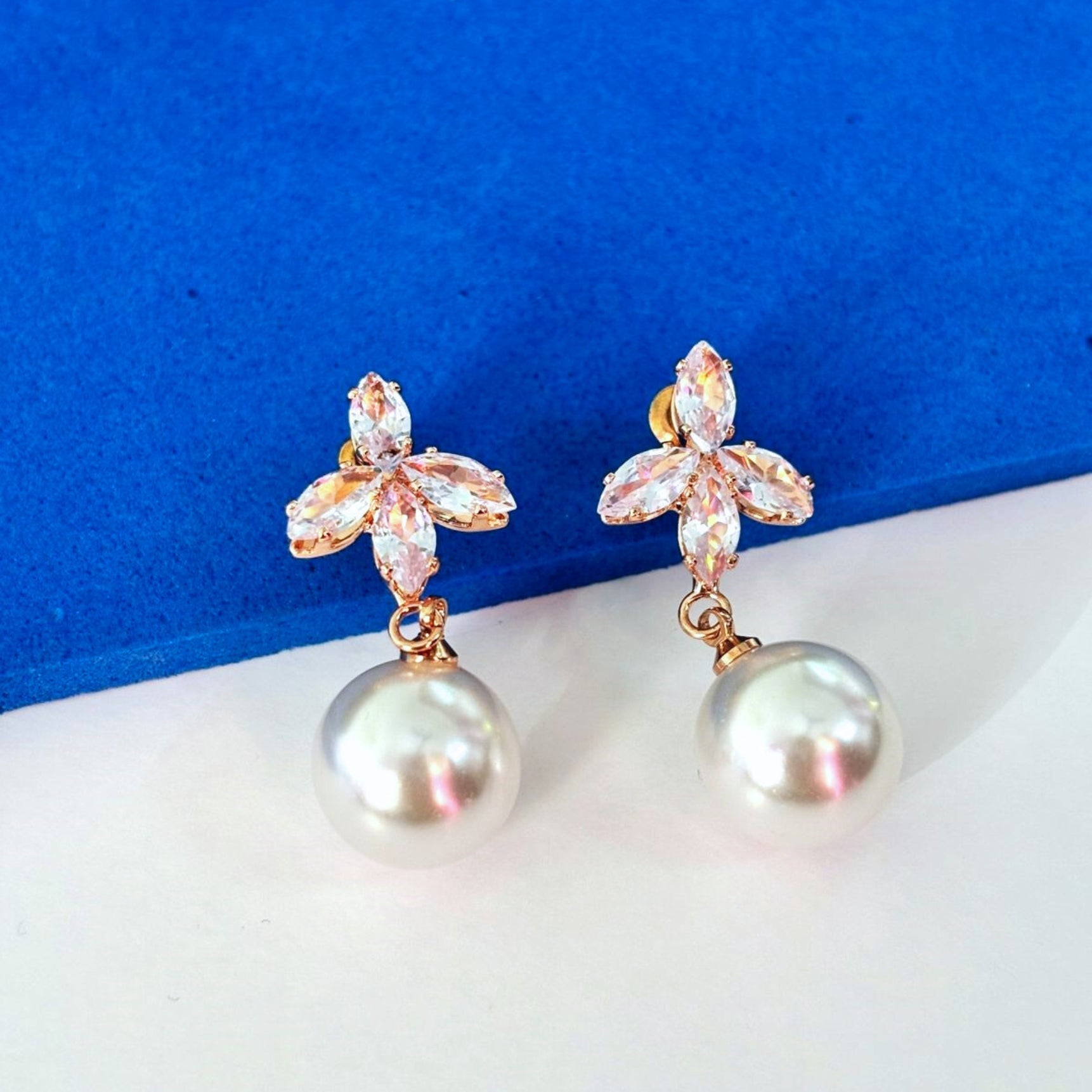 Elegant Rosegold Pearl Drop Earrings